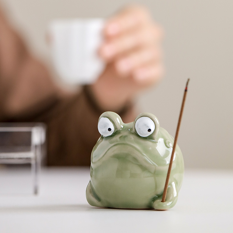 Home Fragrance Zen - Pembakar Dupa Keramik Bentuk Katak Kreatif,